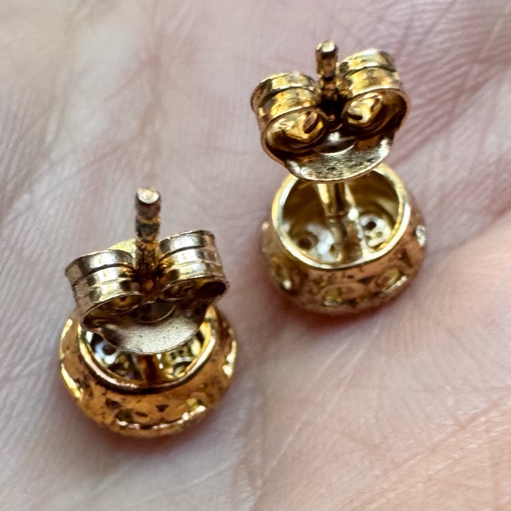 Authentic Effy Jewelry Two Tone Sterling silver & Gold Diamond Stud Earrings - Picture 8 of 8